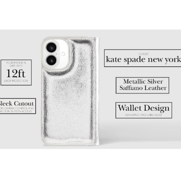 kate spade new york Wallet Folio Case iPhone 16 Pro Max Case - Silver Metallic - Picture 2 of 8